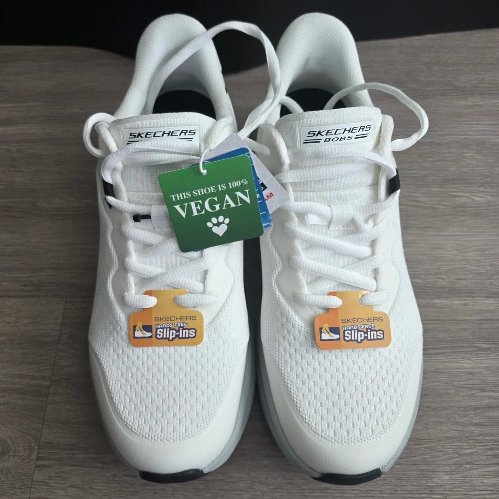 Skechers Hands Free Slip-ins BOBS Skillz Mens 9.5 White Gray 118431 WGY Vegan